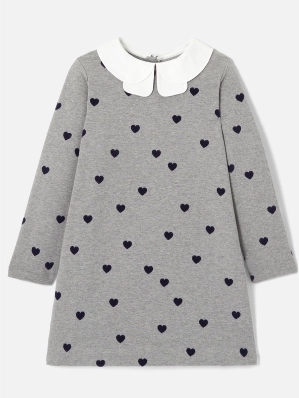 Jacadi Grey Dress with Navy Heart Print and White Peter Pan Collar